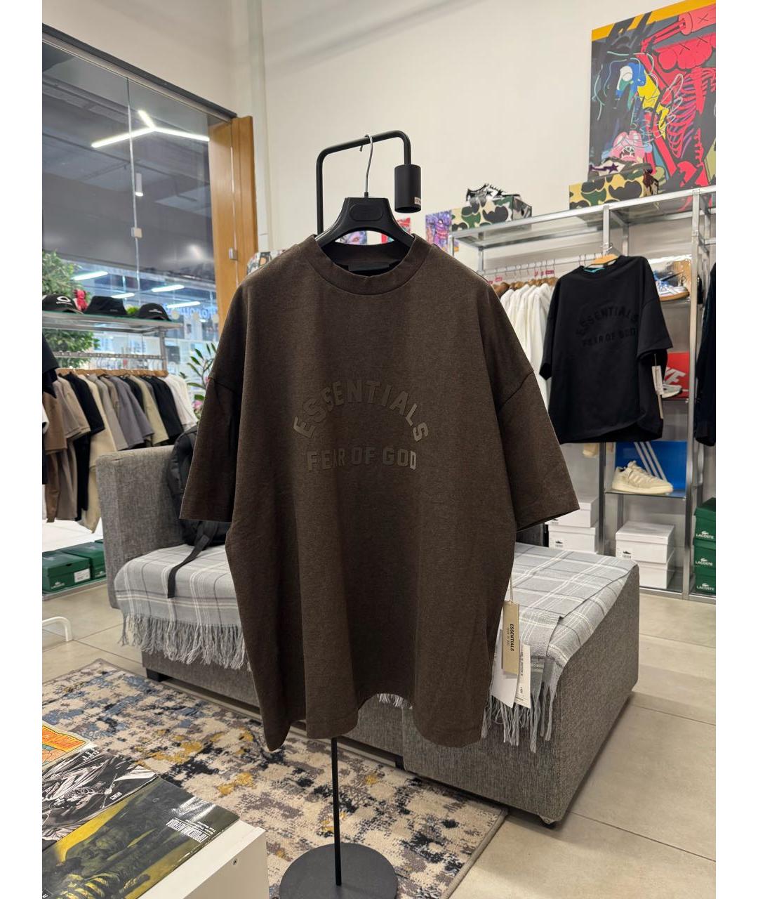FEAR OF GOD ESSENTIALS Коричневая хлопковая футболка, фото 2
