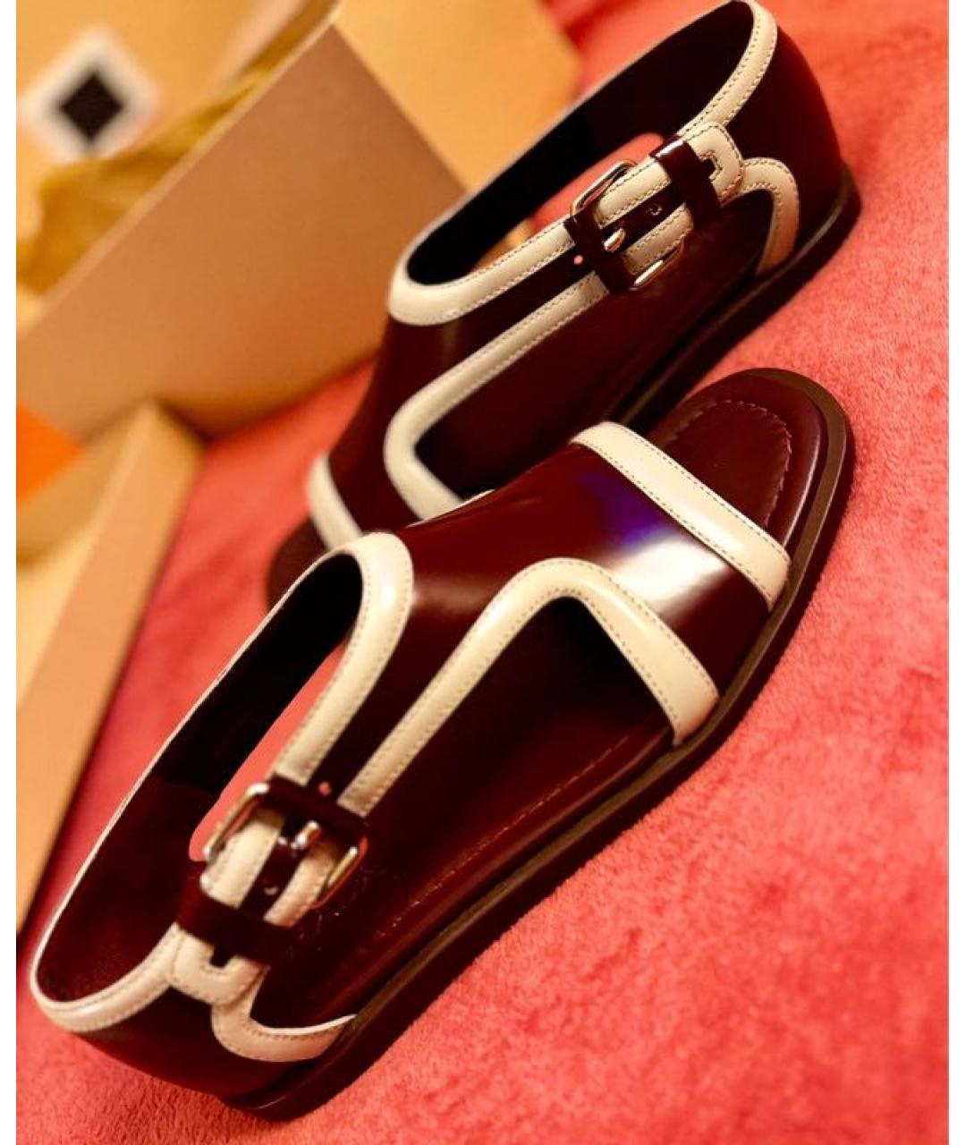 PRADA Бордовые кожаные сандалии, фото 3