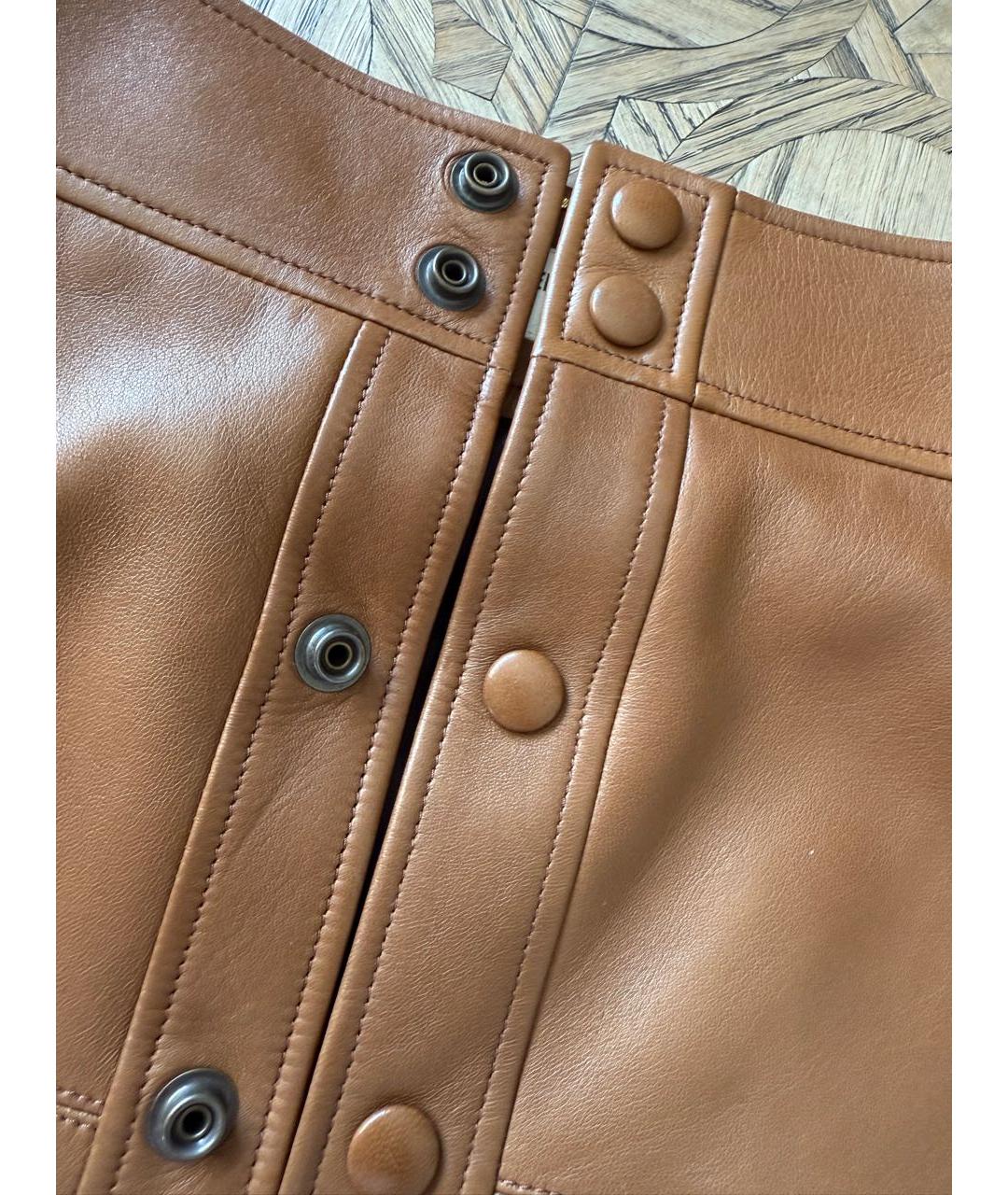 SAINT LAURENT Коричневая кожаная юбка миди, фото 5