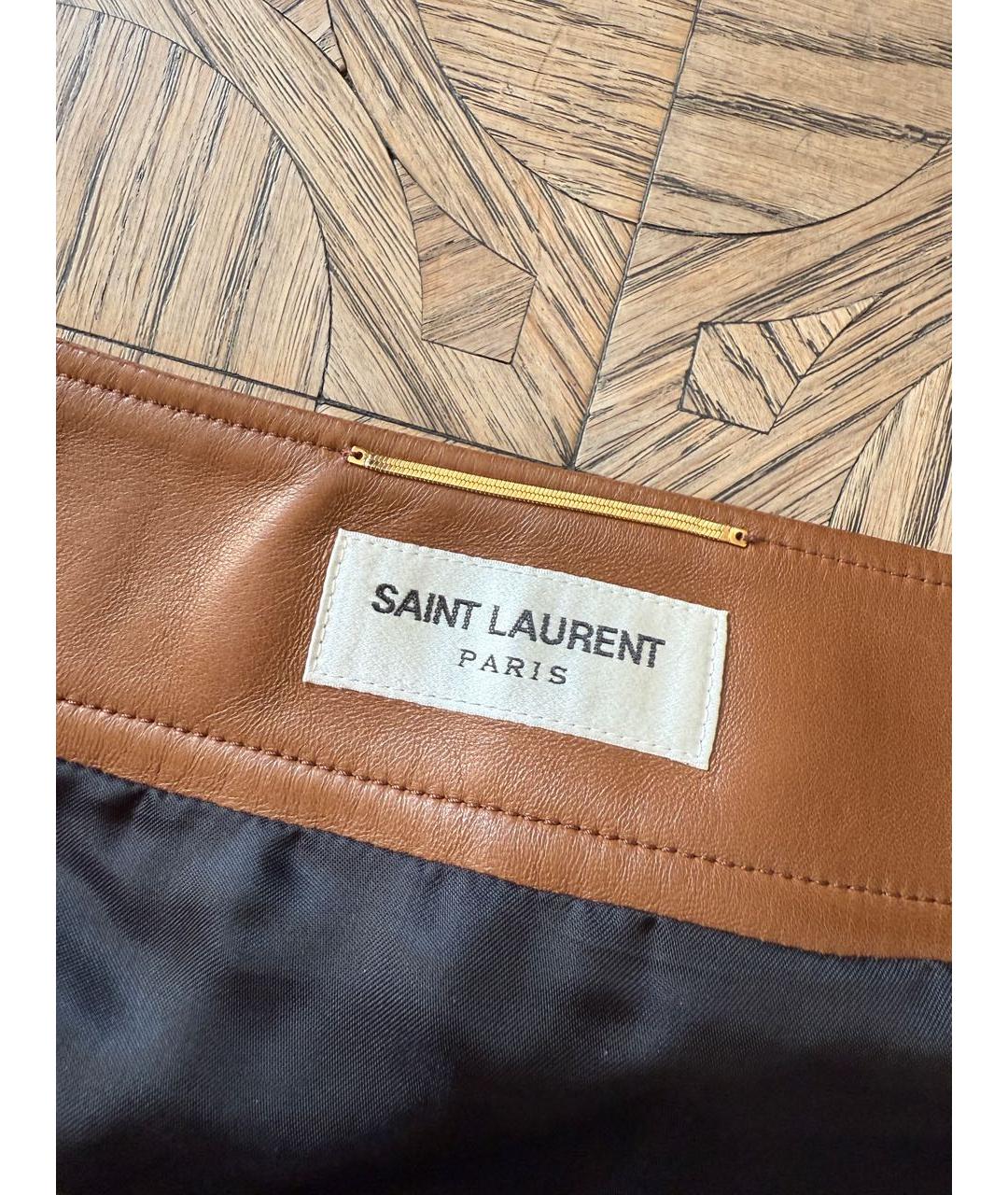 SAINT LAURENT Коричневая кожаная юбка миди, фото 8