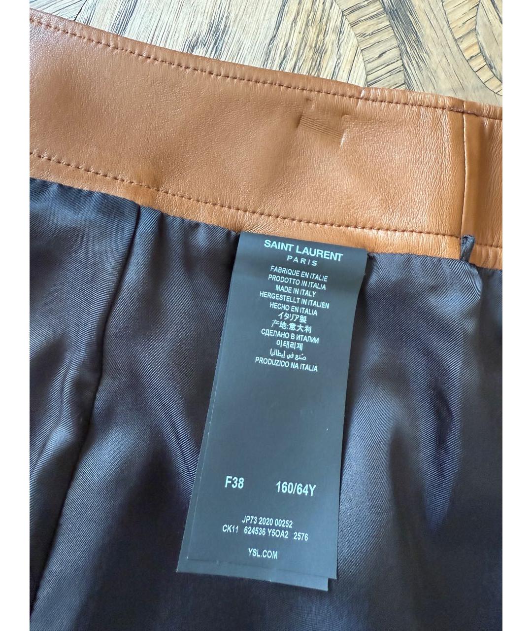 SAINT LAURENT Коричневая кожаная юбка миди, фото 7