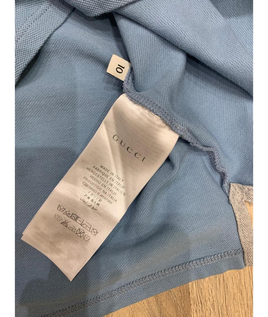 GUCCI Голубая хлопковая детская футболка, фото 4
