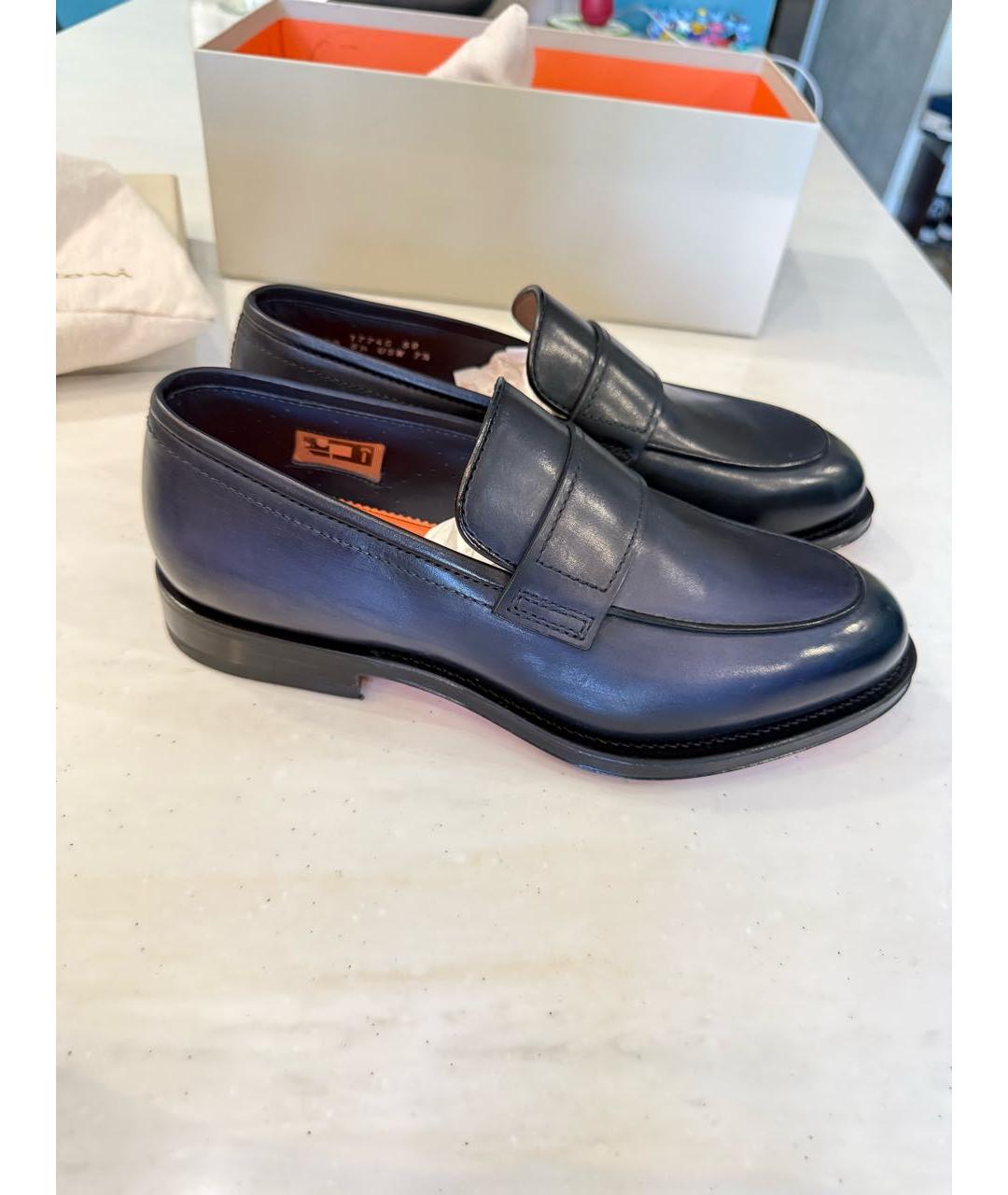 SANTONI Темно-синие кожаные лоферы, фото 8