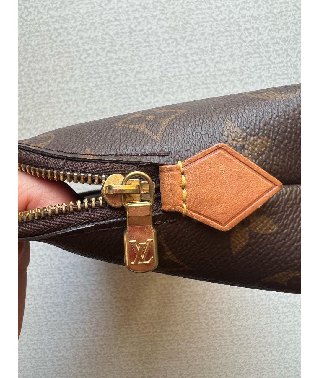 LOUIS VUITTON Коричневая кожаная косметичка, фото 8