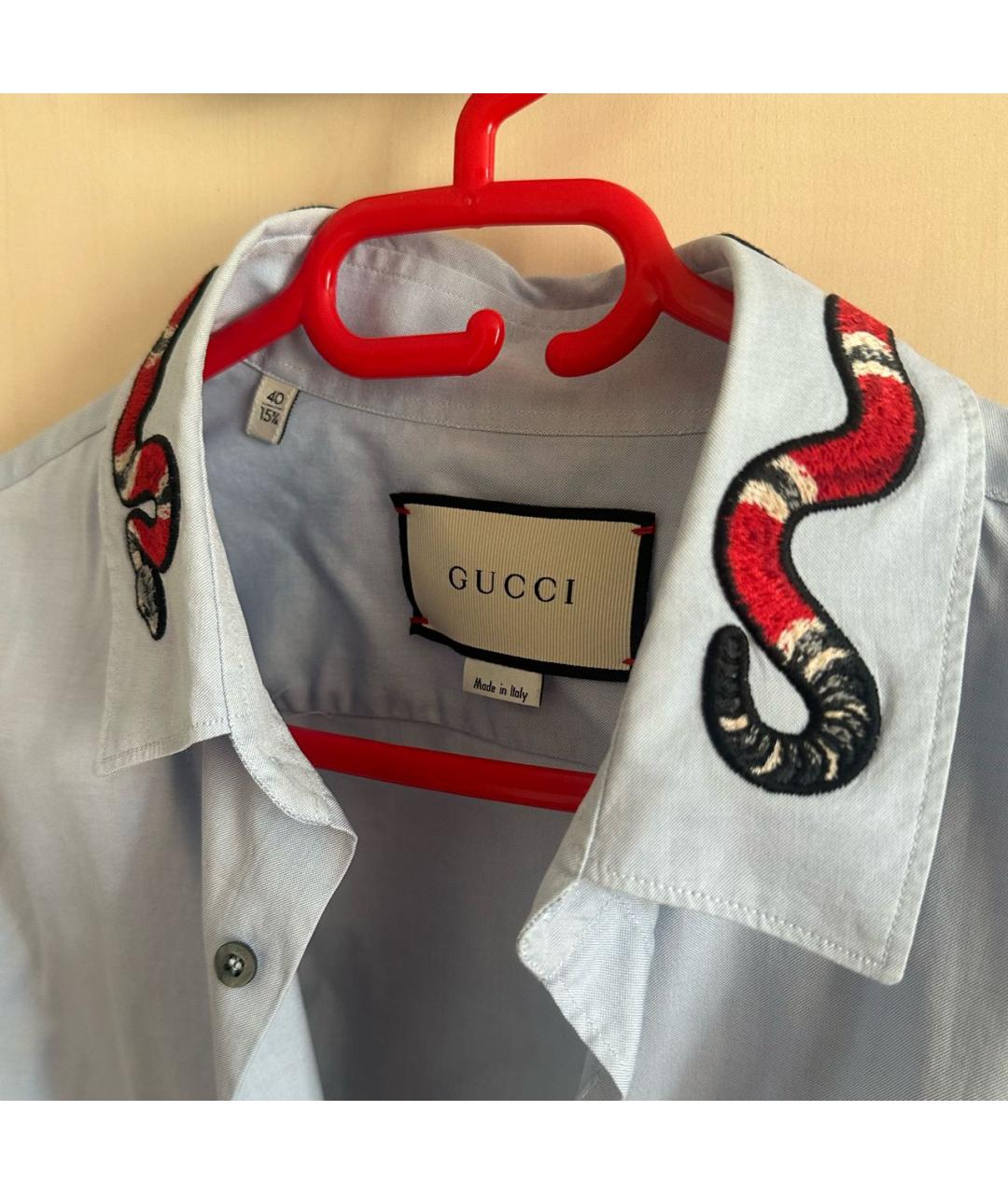 GUCCI Голубая хлопковая классическая рубашка, фото 3