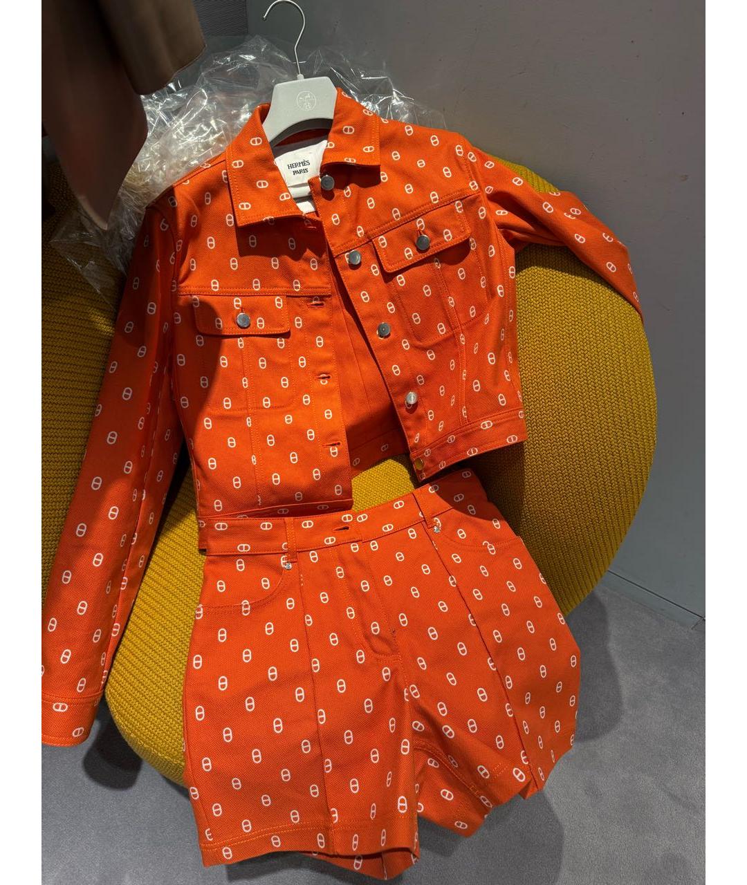 HERMES Оранжевое деним шорты, фото 5