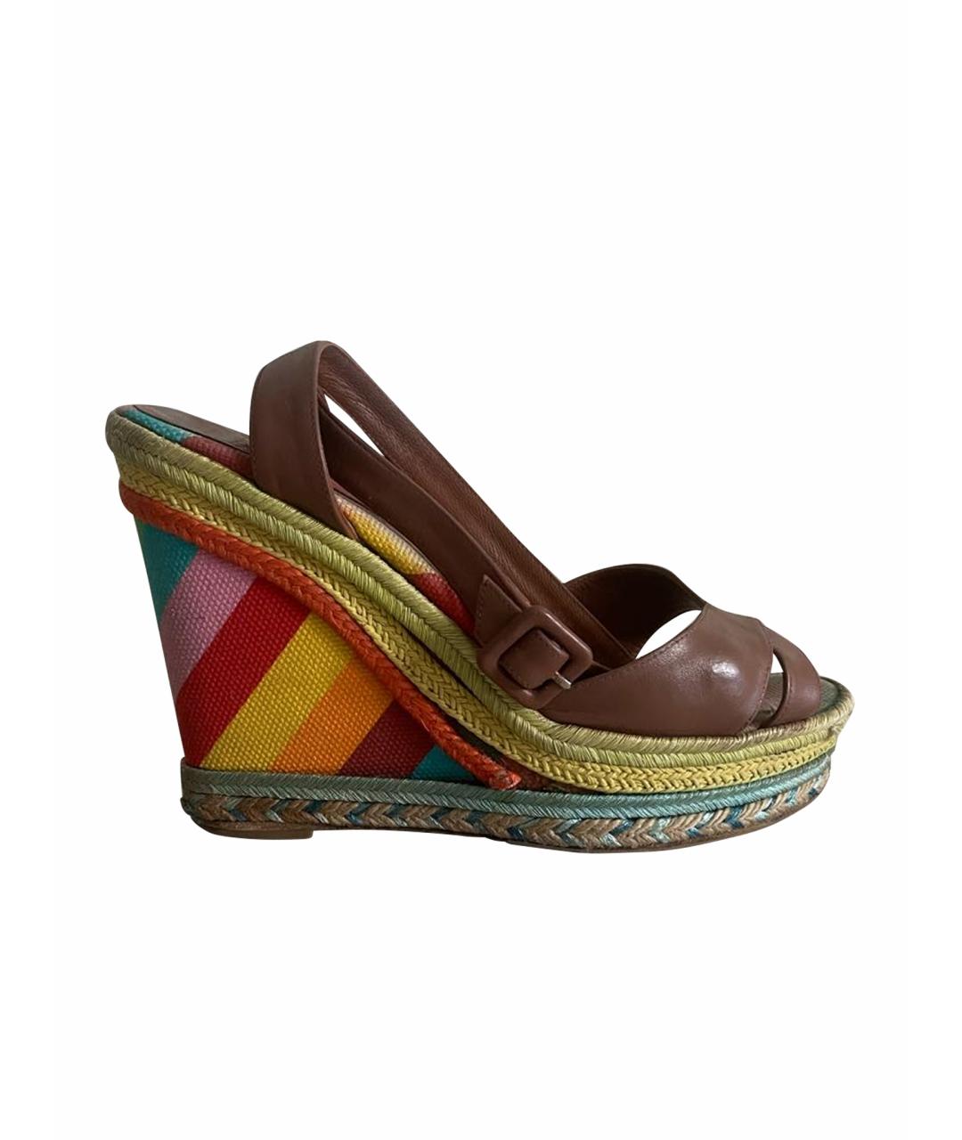 VALENTINO Коричневые кожаные босоножки, фото 1