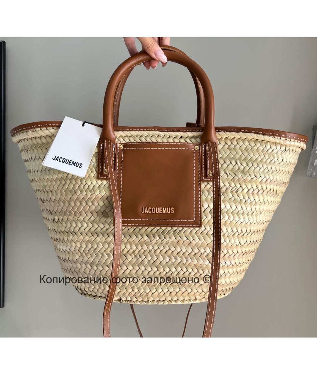 JACQUEMUS Коричневая пелетеная пляжная сумка, фото 2