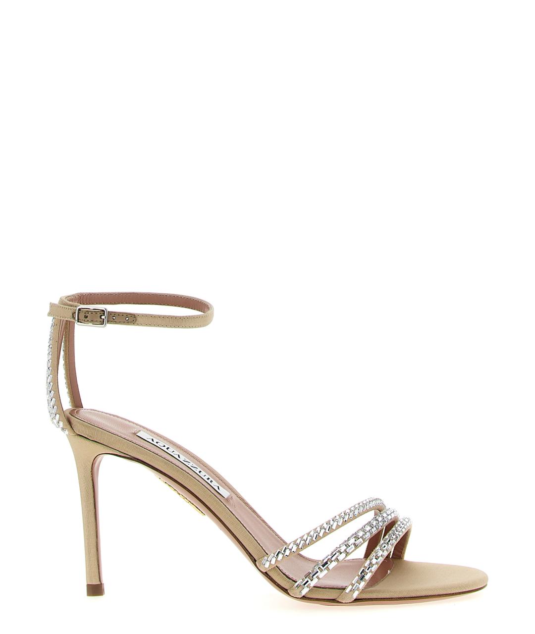 AQUAZZURA Бежевые текстильные босоножки, фото 1