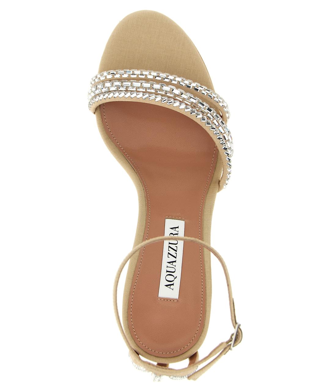 AQUAZZURA Бежевые текстильные босоножки, фото 4