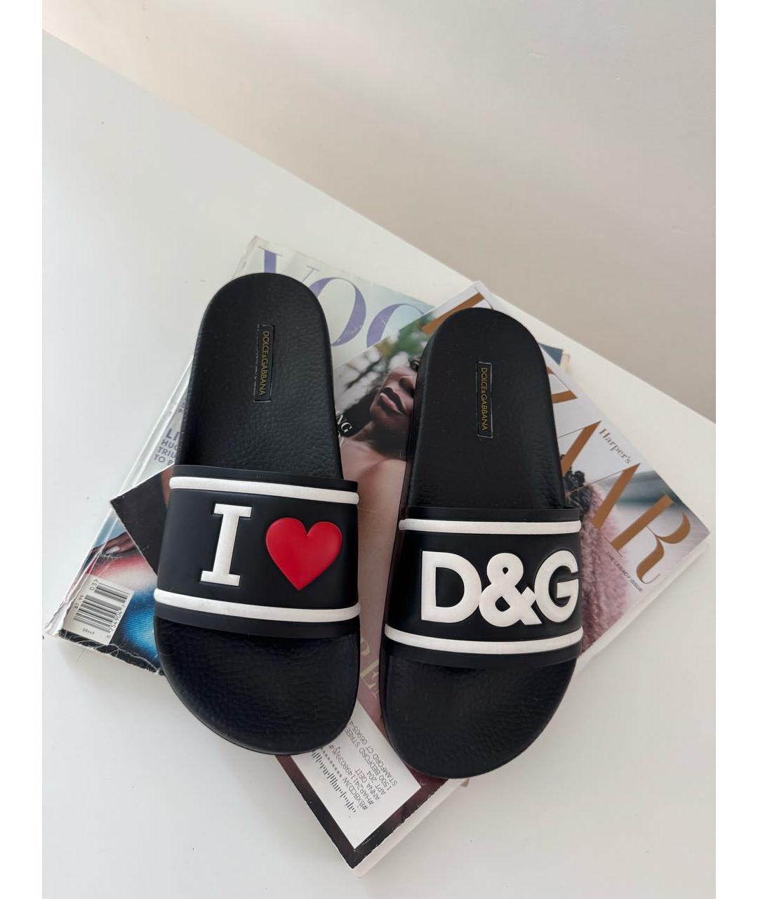 DOLCE&GABBANA Черные резиновые шлепанцы, фото 4