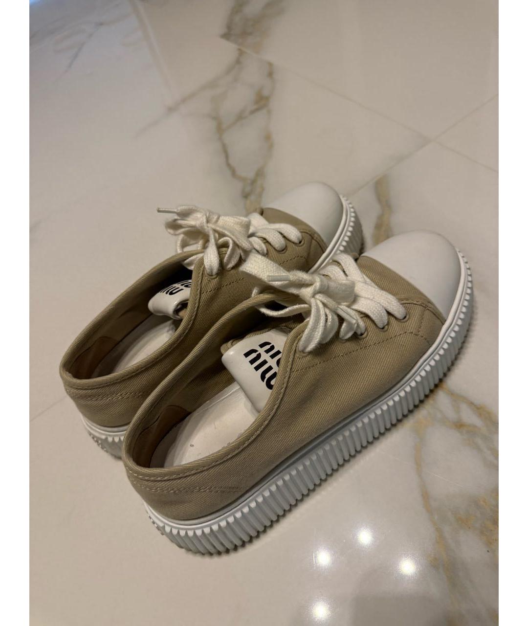 MIU MIU Бежевые текстильные кеды, фото 2