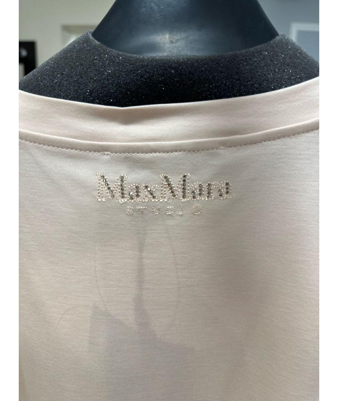 MAX MARA STUDIO Бежевая хлопко-эластановая футболка, фото 5