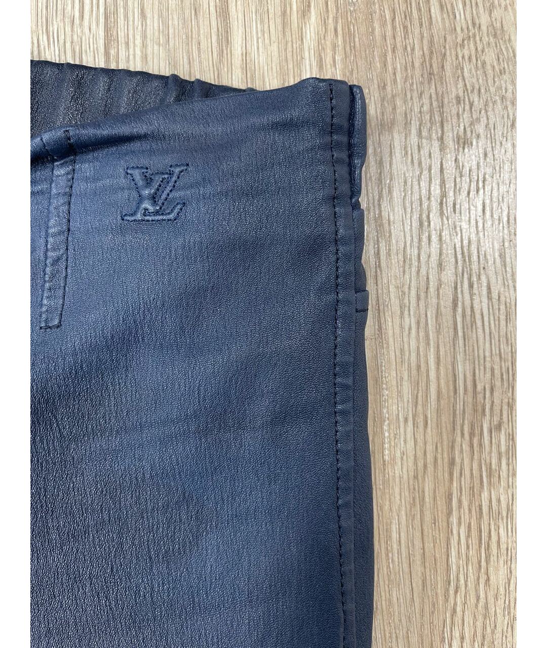 LOUIS VUITTON Синие кожаные брюки узкие, фото 3