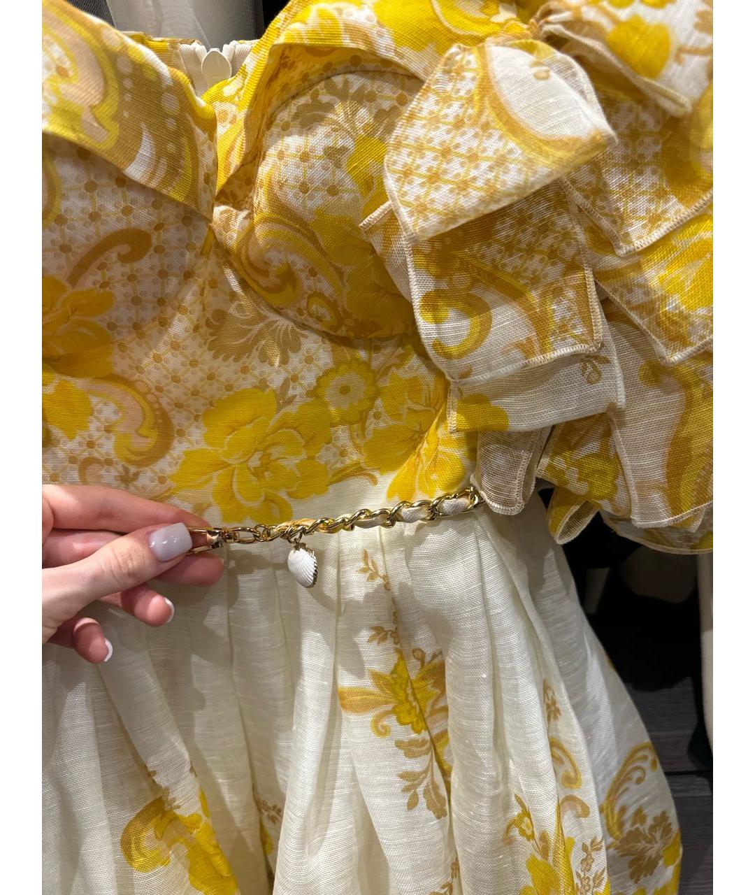 ZIMMERMANN Желтое льняное коктейльное платье, фото 4