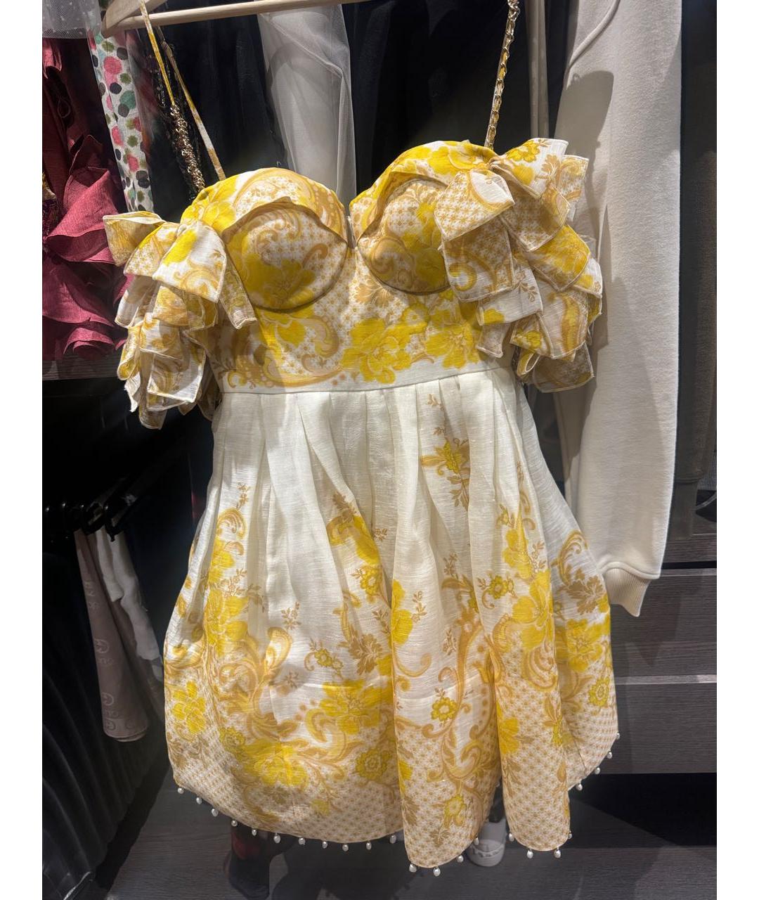 ZIMMERMANN Желтое льняное коктейльное платье, фото 5