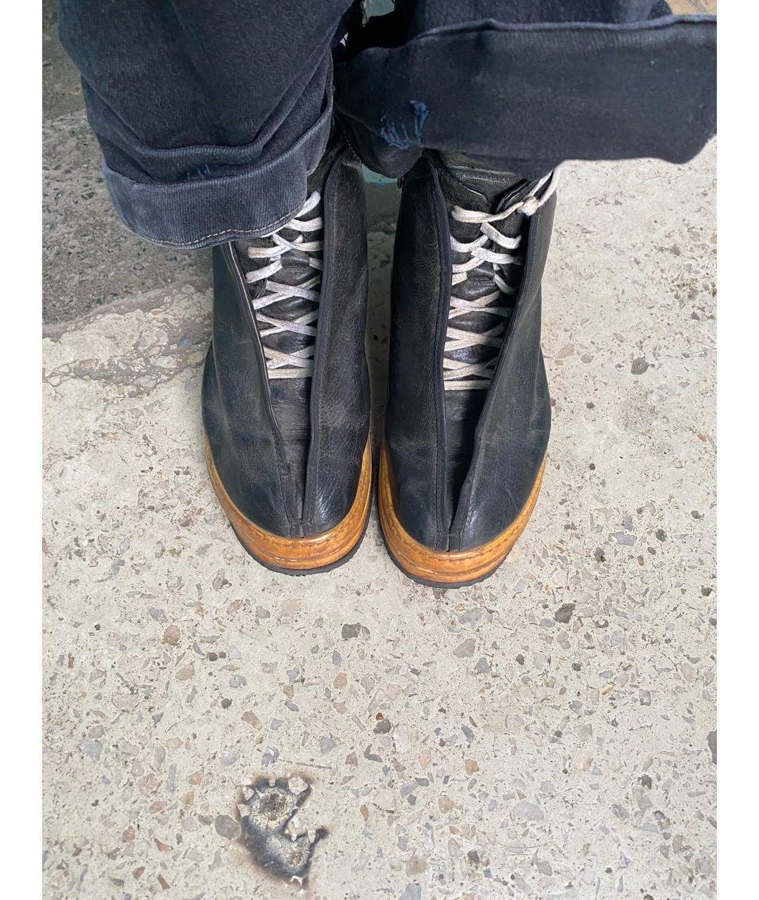 RICK OWENS Черные кожаные высокие кроссовки / кеды, фото 5