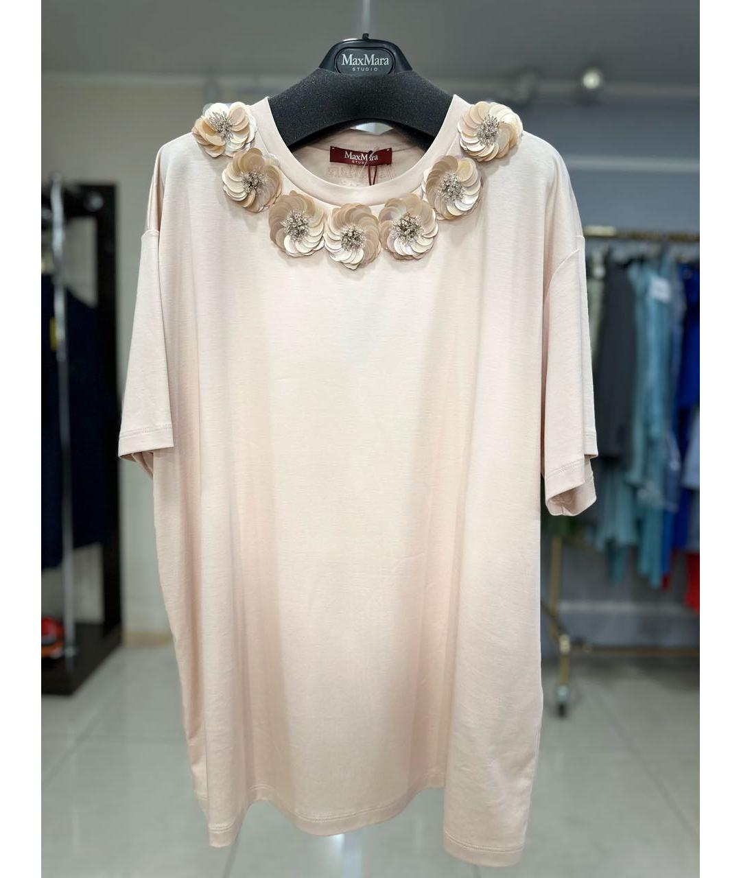 MAX MARA STUDIO Бежевая хлопковая футболка, фото 9