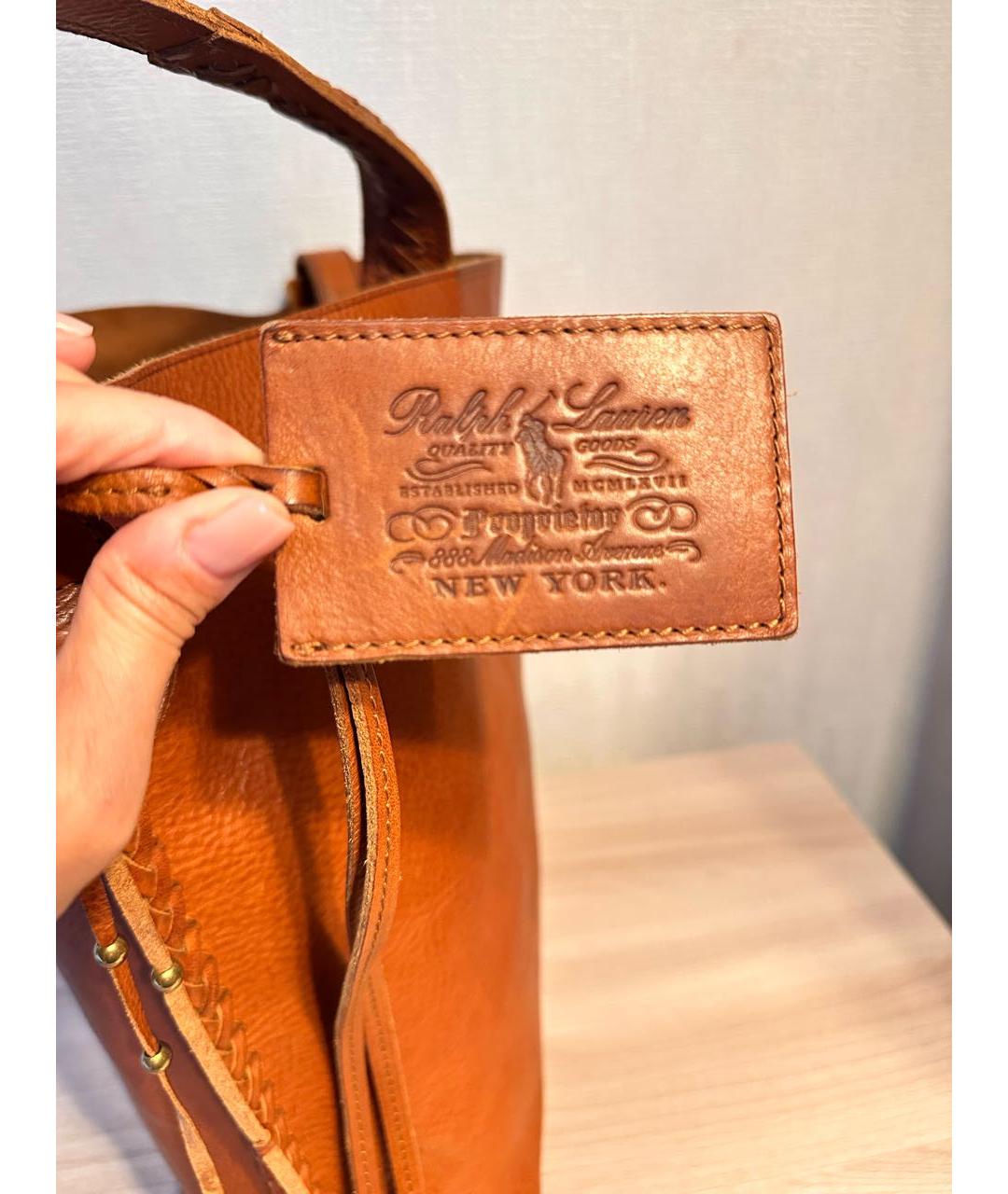 RALPH LAUREN Коричневая кожаная сумка тоут, фото 3