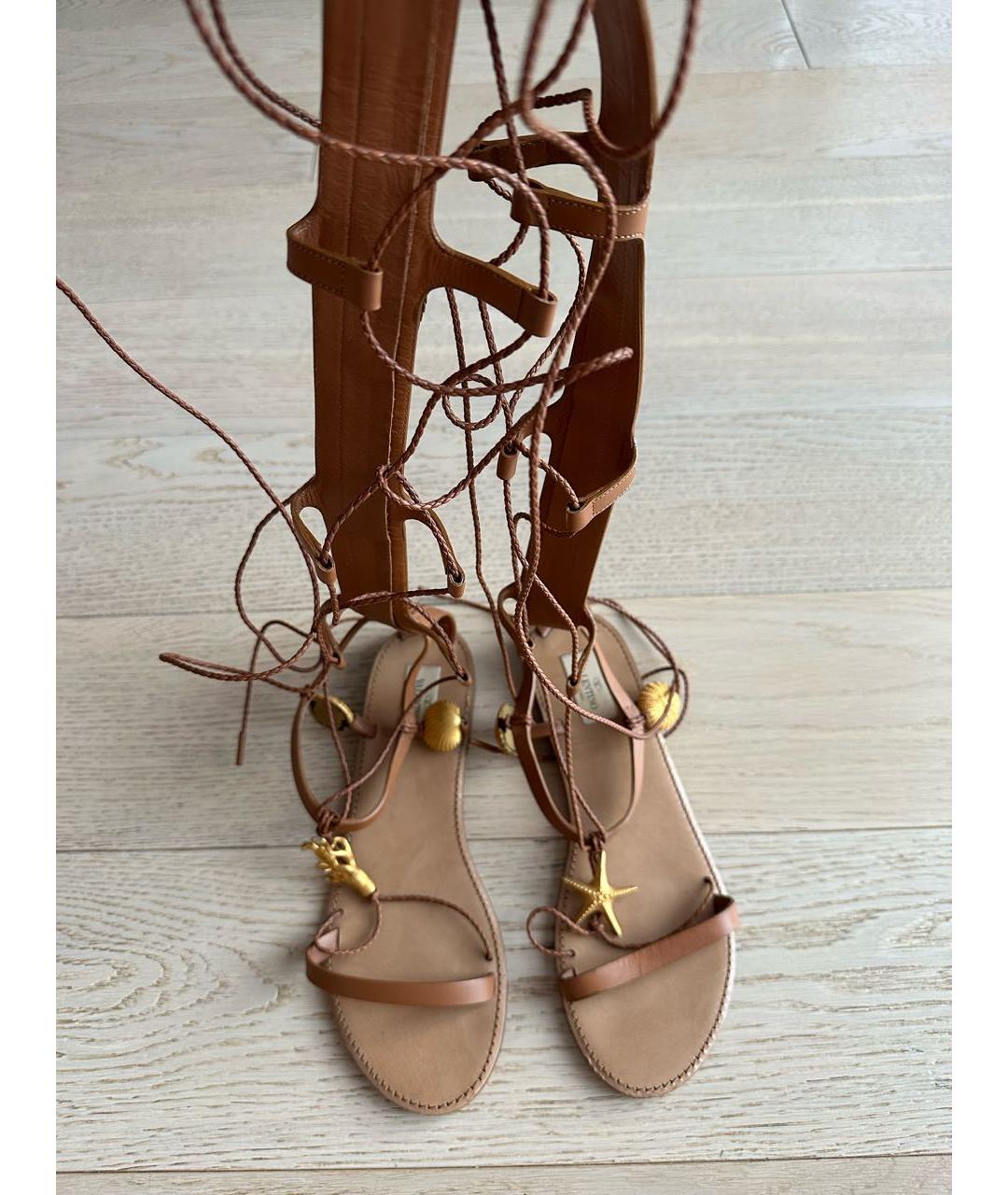 VALENTINO Коричневые кожаные босоножки, фото 3