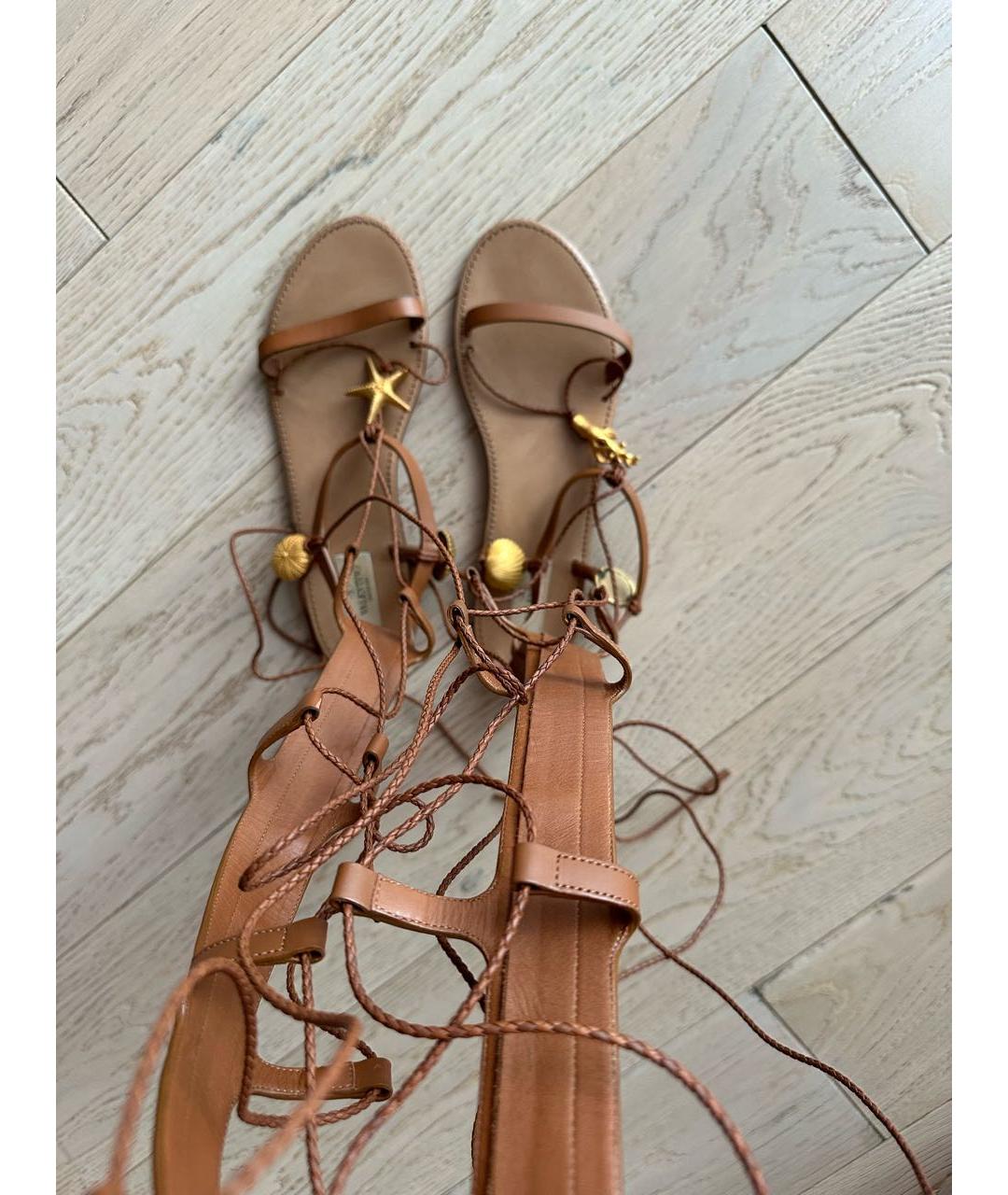 VALENTINO Коричневые кожаные босоножки, фото 4