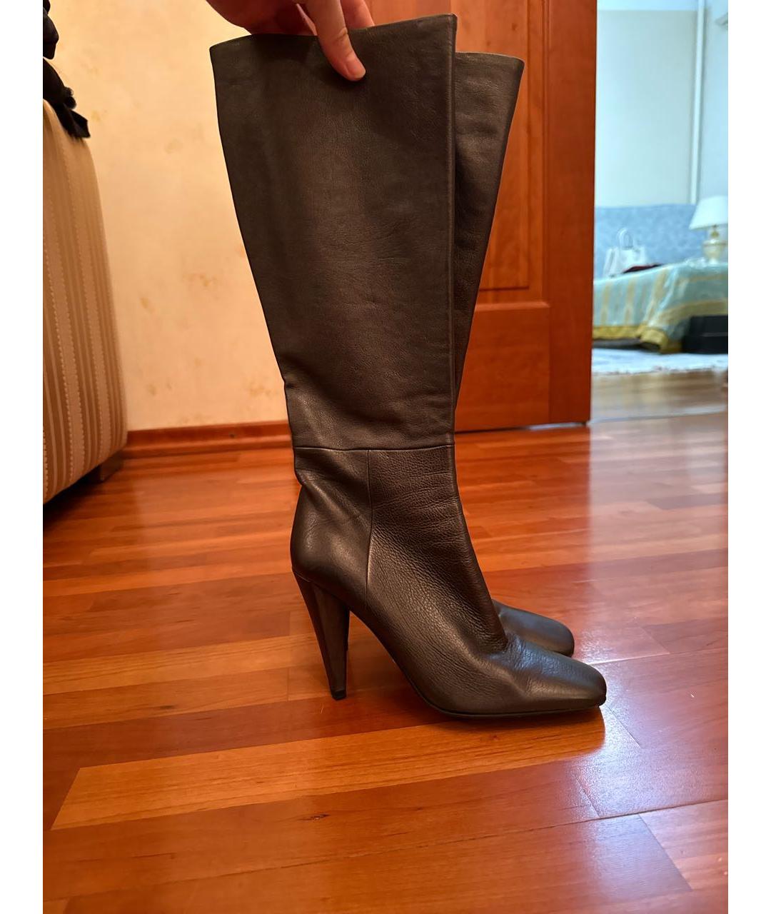 PRADA Антрацитовые кожаные сапоги, фото 2