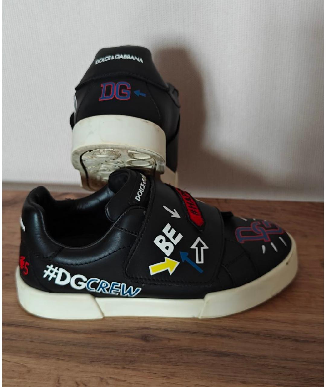 DOLCE&GABBANA Черные кожаные кеды, фото 5
