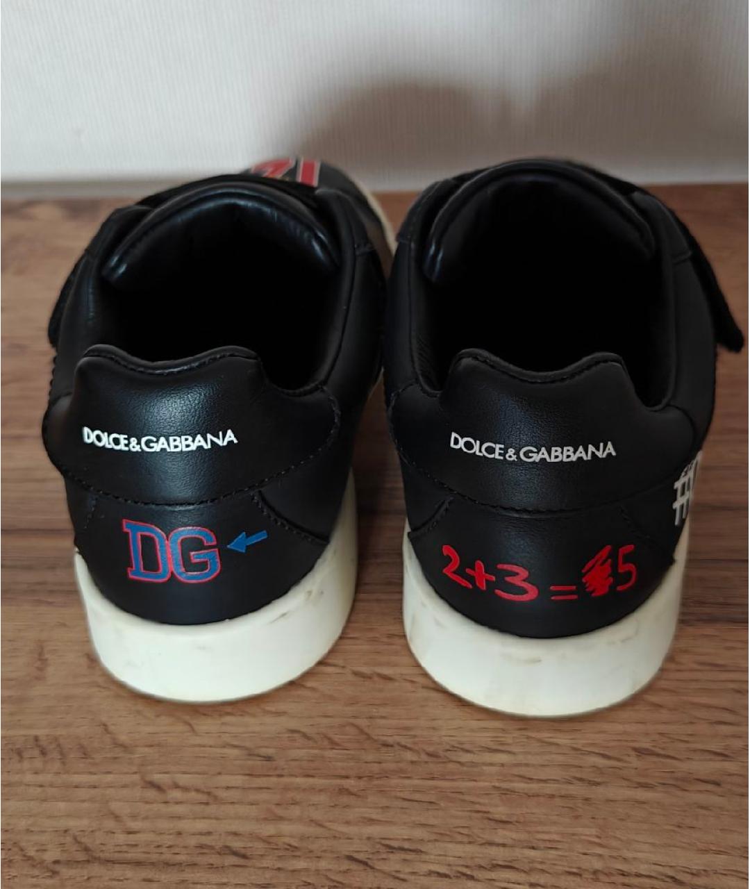DOLCE&GABBANA Черные кожаные кеды, фото 4