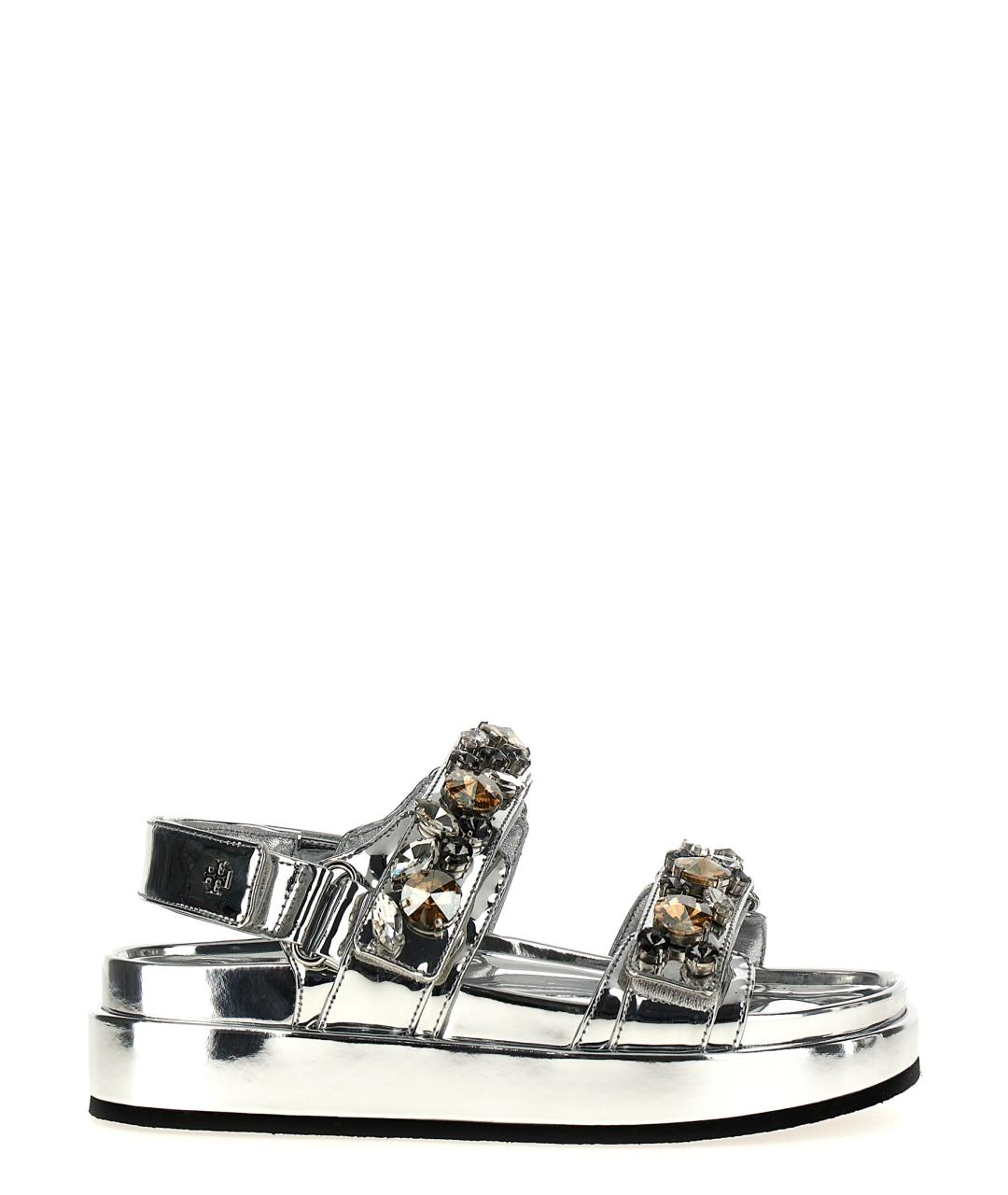 TORY BURCH Серебряные кожаные сандалии, фото 1