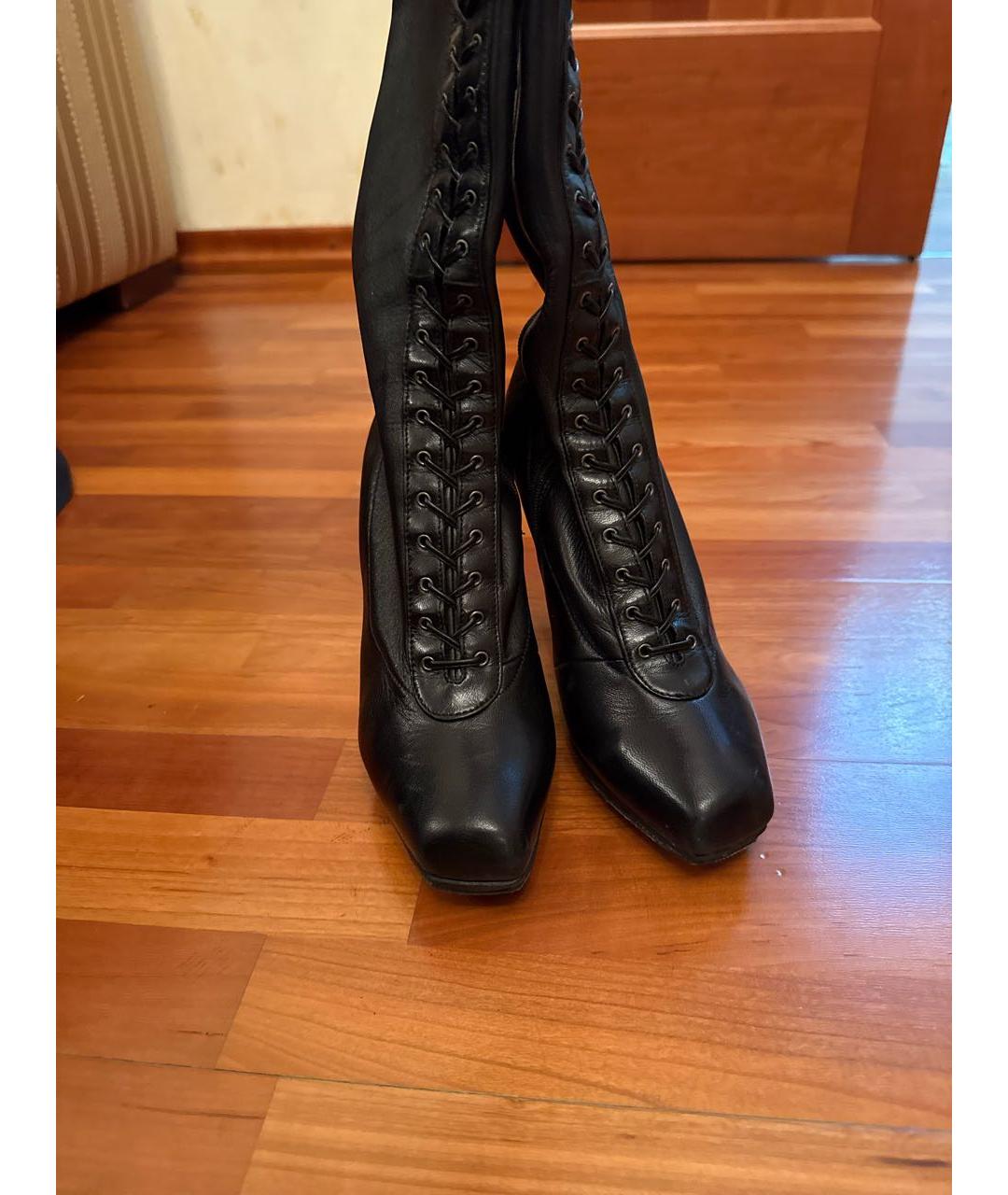 PRADA Черные кожаные сапоги, фото 3