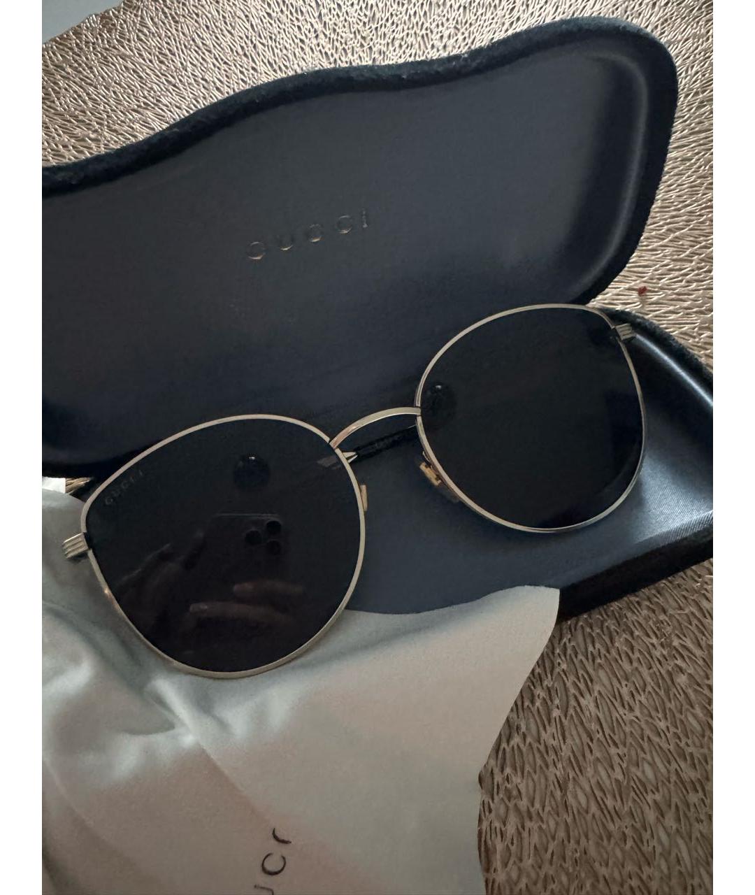 GUCCI Золотые металлические солнцезащитные очки, фото 5