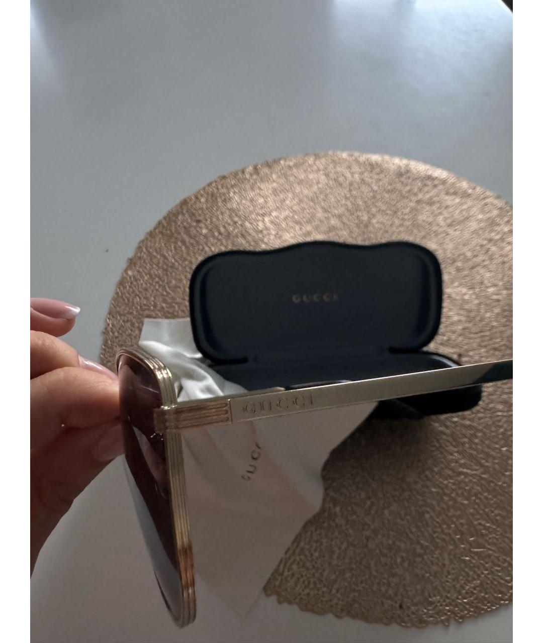 GUCCI Золотые металлические солнцезащитные очки, фото 2