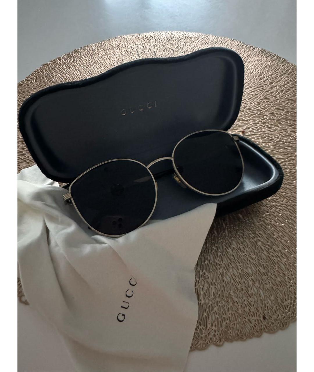 GUCCI Золотые металлические солнцезащитные очки, фото 3