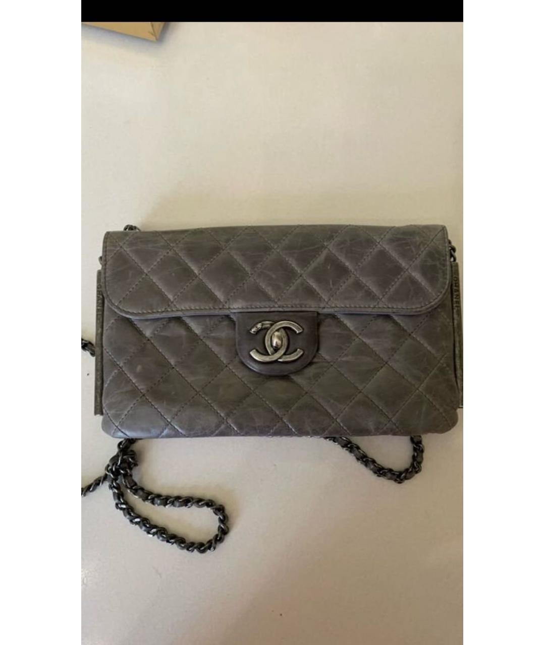 CHANEL Серая кожаная сумка через плечо, фото 8