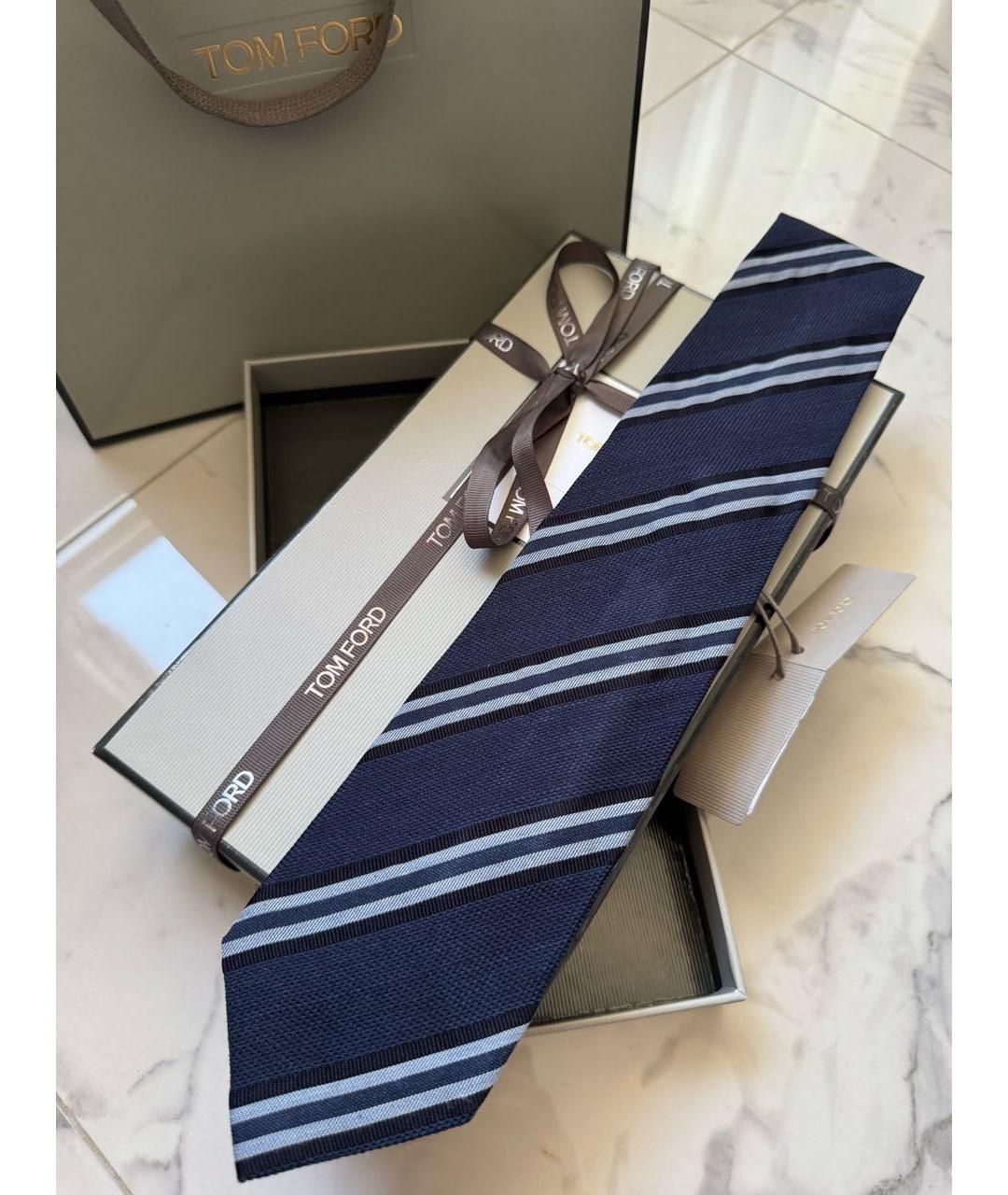 TOM FORD Синий шелковый галстук, фото 3