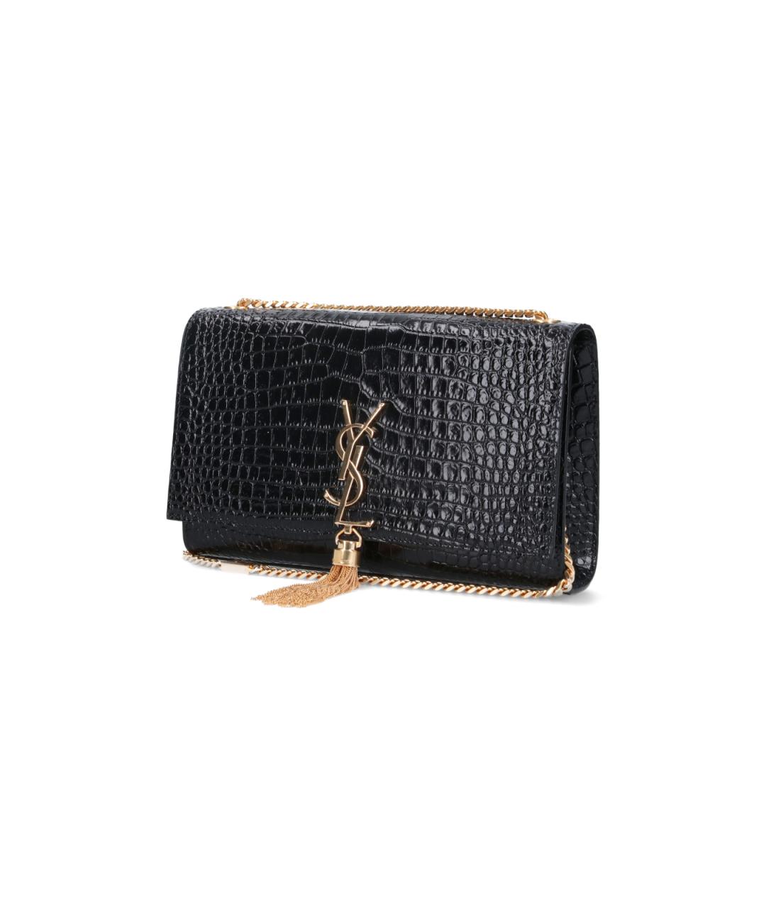 SAINT LAURENT Черная сумка через плечо из лакированной кожи, фото 2