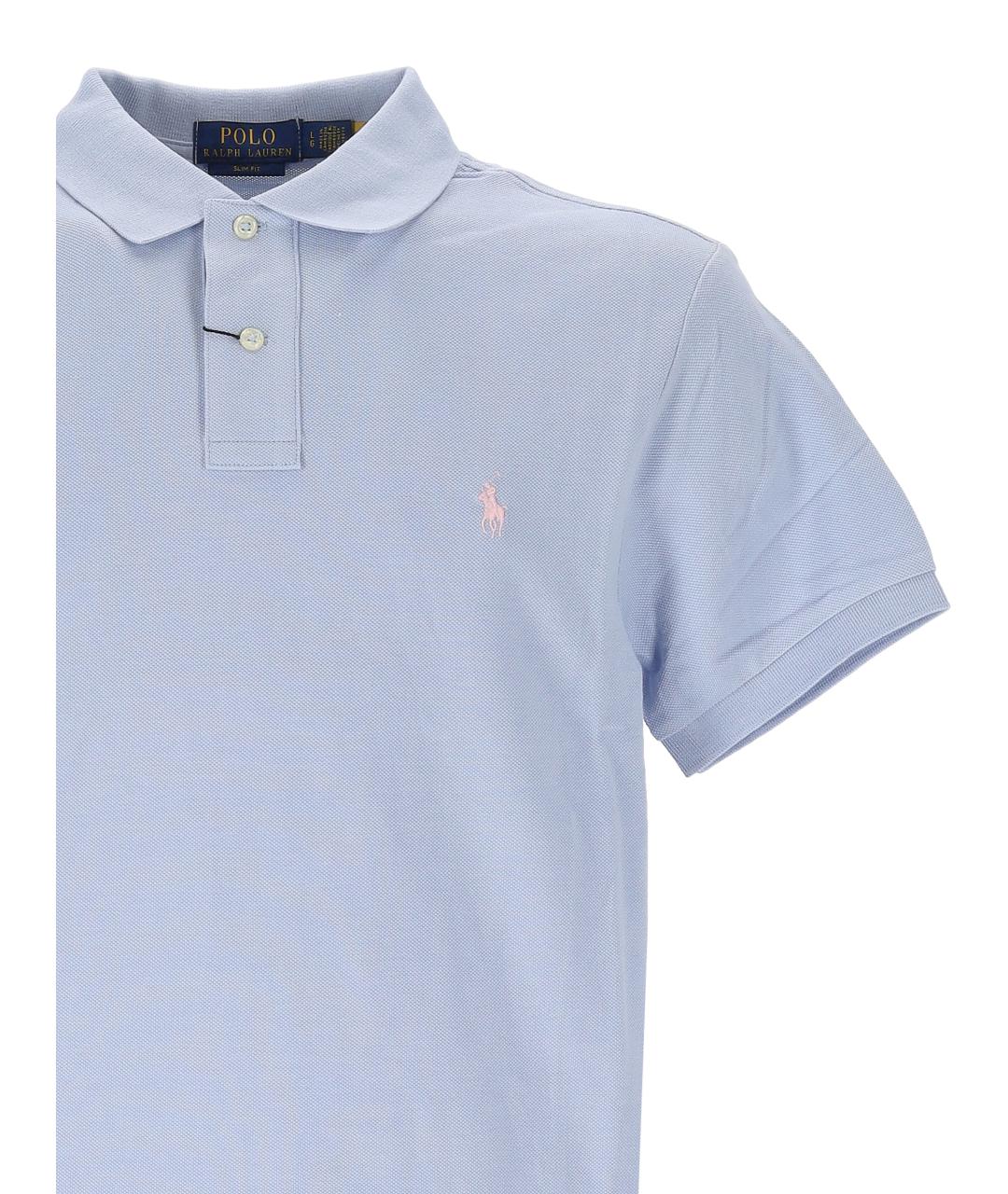 POLO RALPH LAUREN Голубое хлопковое поло с коротким рукавом, фото 2