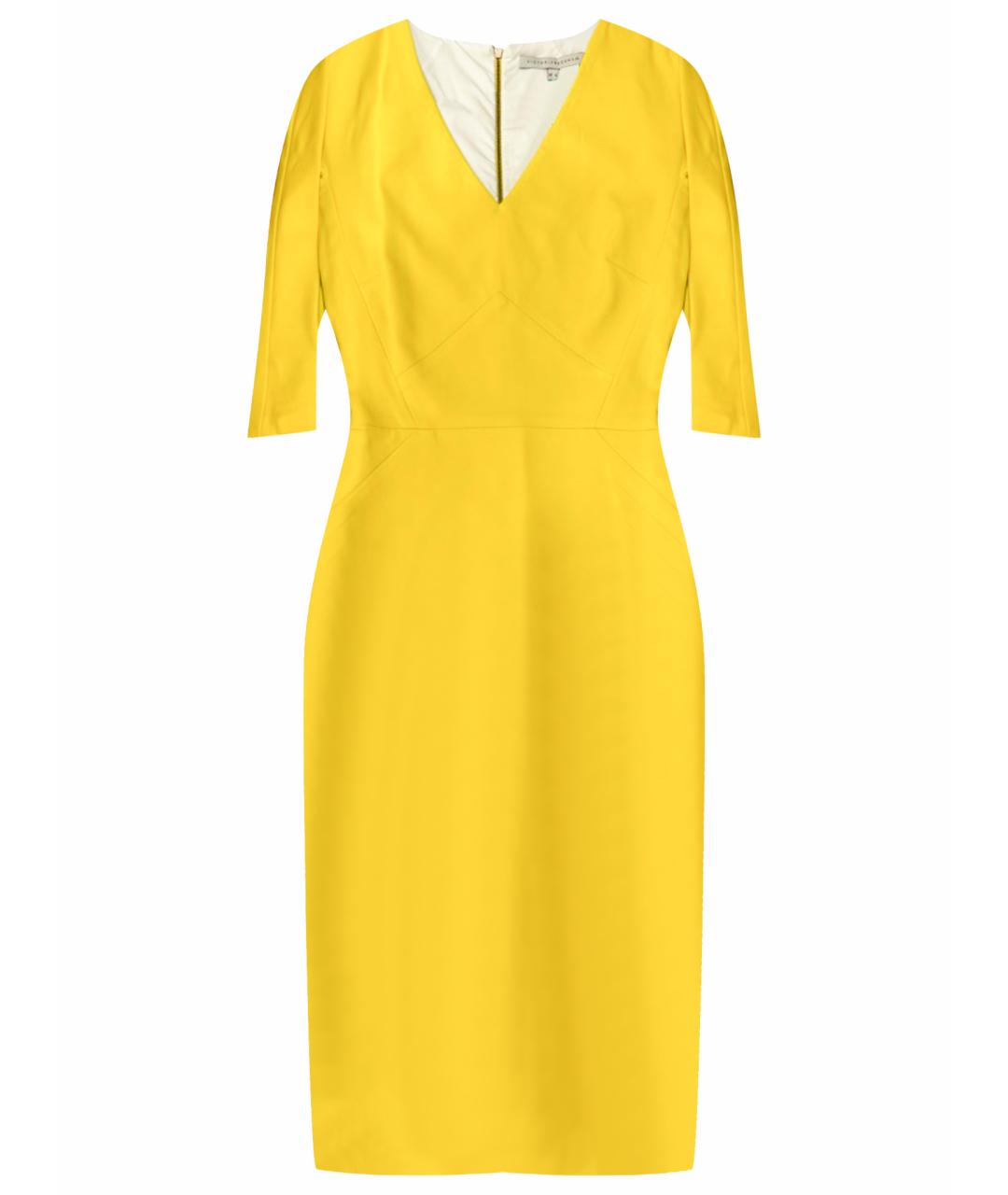 VICTORIA BECKHAM Желтое хлопковое коктейльное платье, фото 1