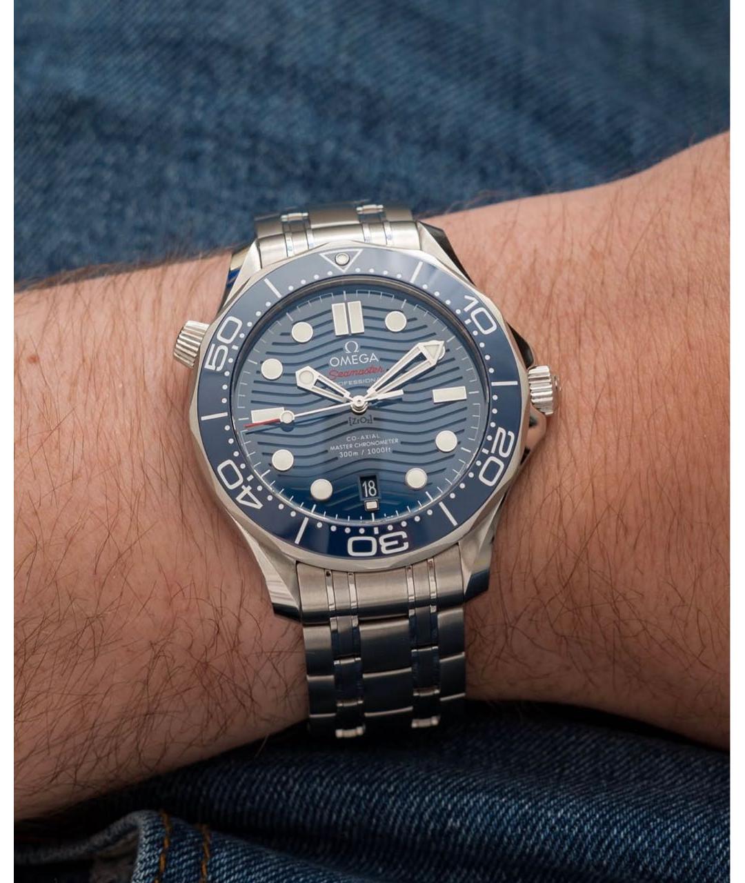 OMEGA Синие стальные часы, фото 7