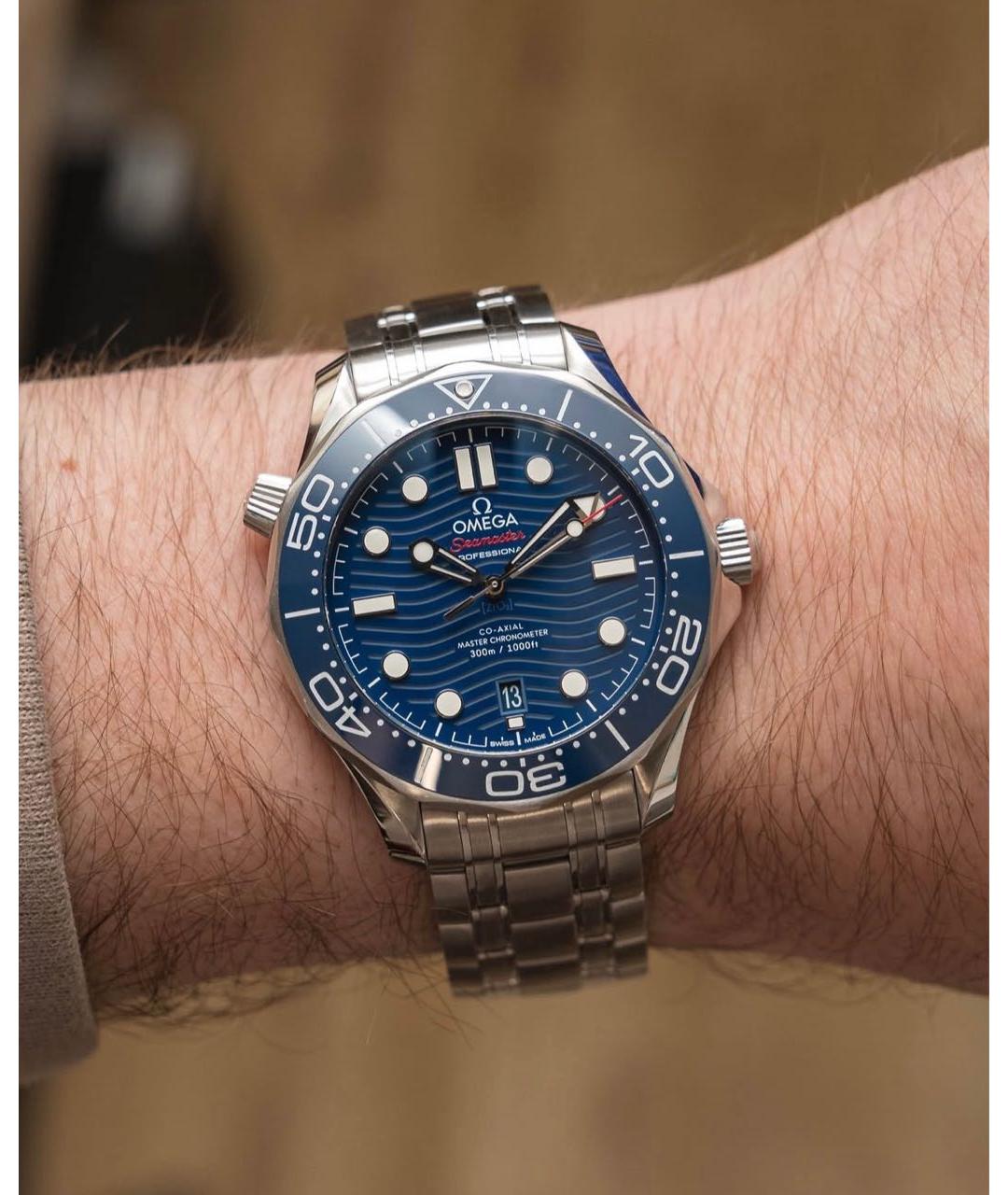 OMEGA Синие стальные часы, фото 6