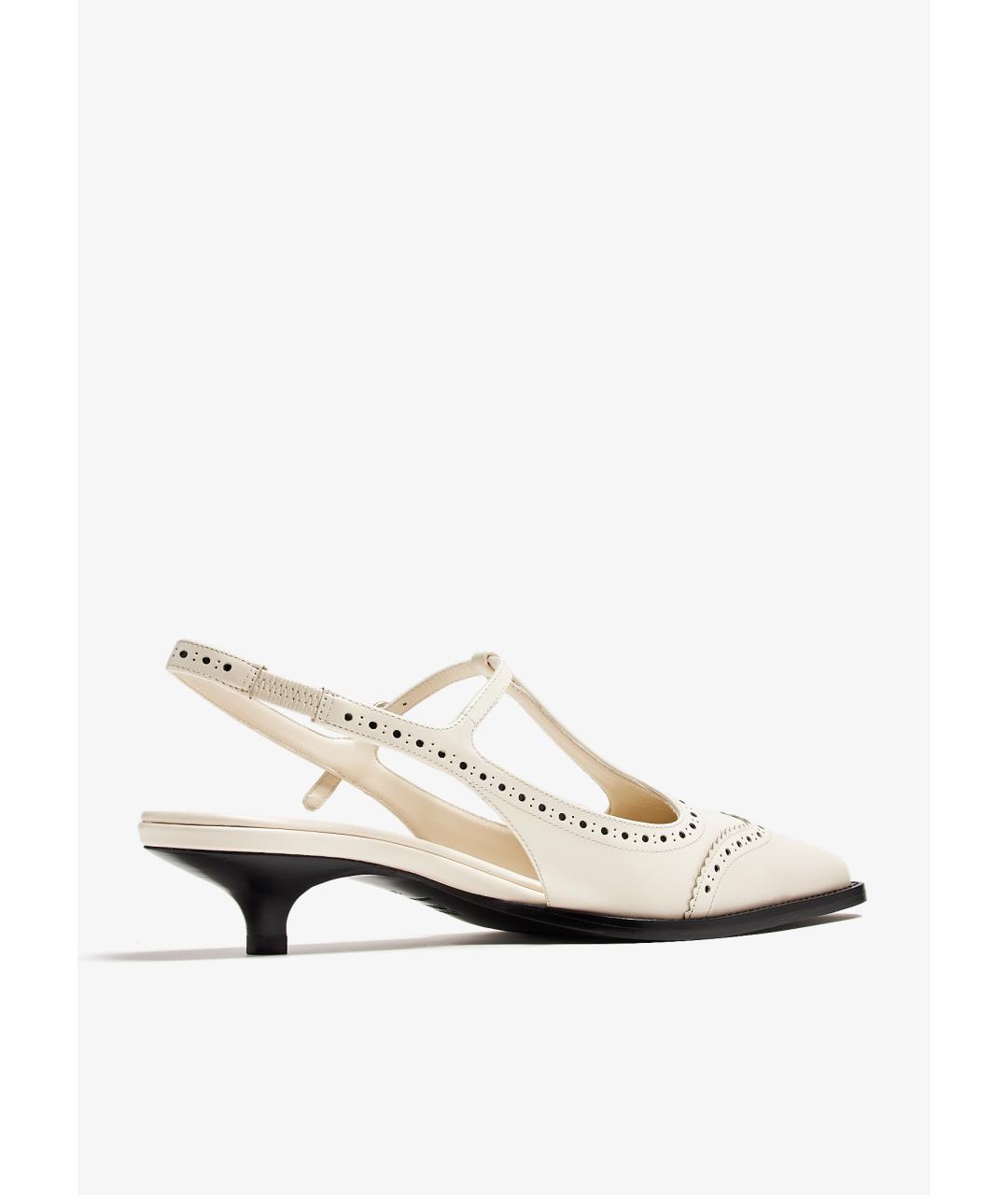 MIU MIU Бежевые кожаные лодочки на низком каблуке, фото 3