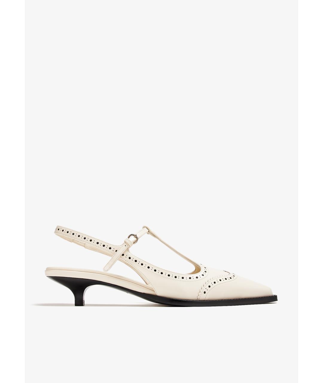 MIU MIU Бежевые кожаные лодочки на низком каблуке, фото 5