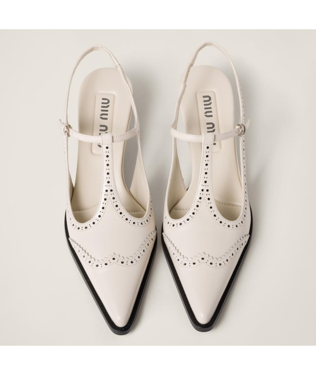 MIU MIU Бежевые кожаные лодочки на низком каблуке, фото 4