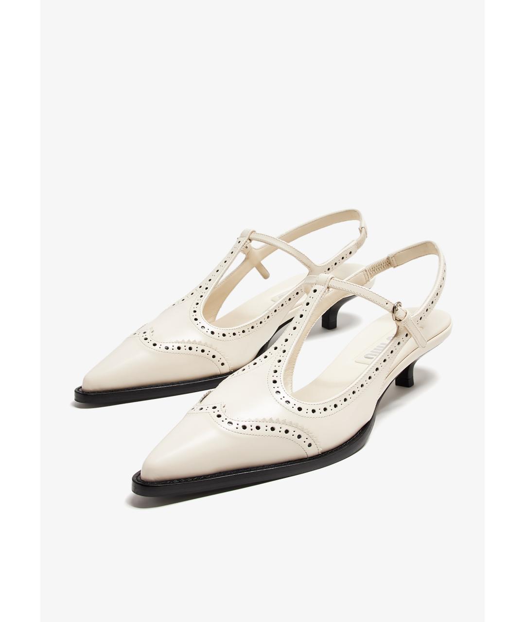 MIU MIU Бежевые кожаные лодочки на низком каблуке, фото 2