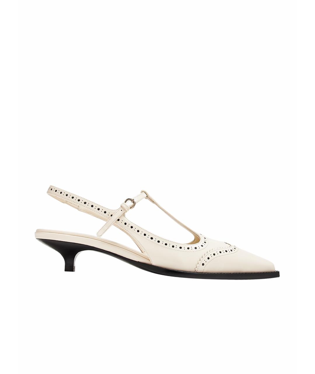 MIU MIU Бежевые кожаные лодочки на низком каблуке, фото 1