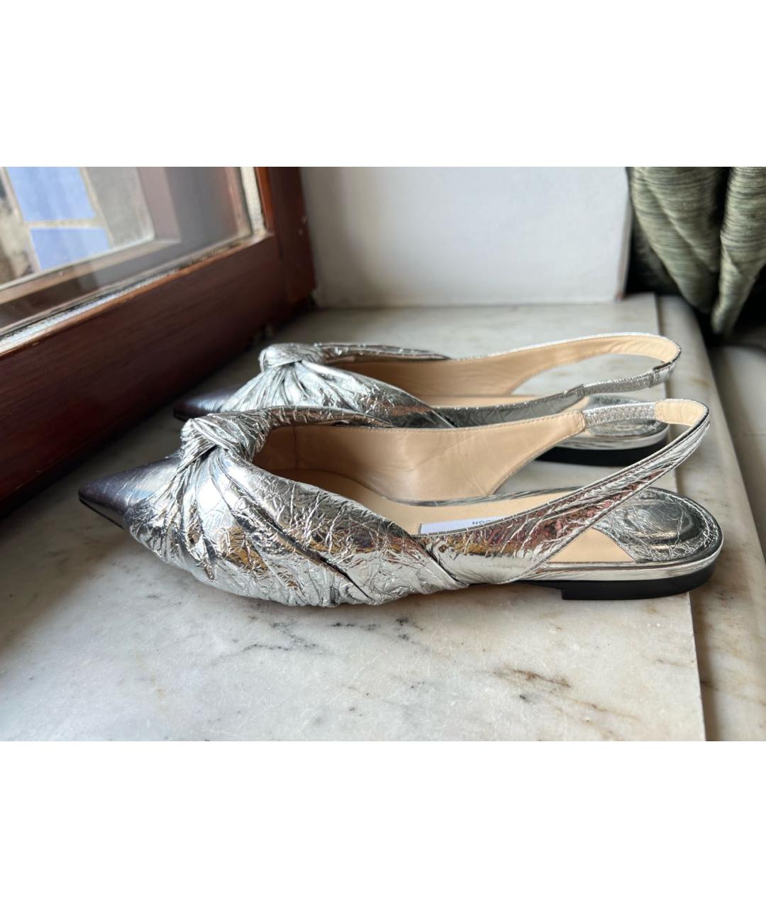 JIMMY CHOO Серебряные кожаные балетки, фото 5