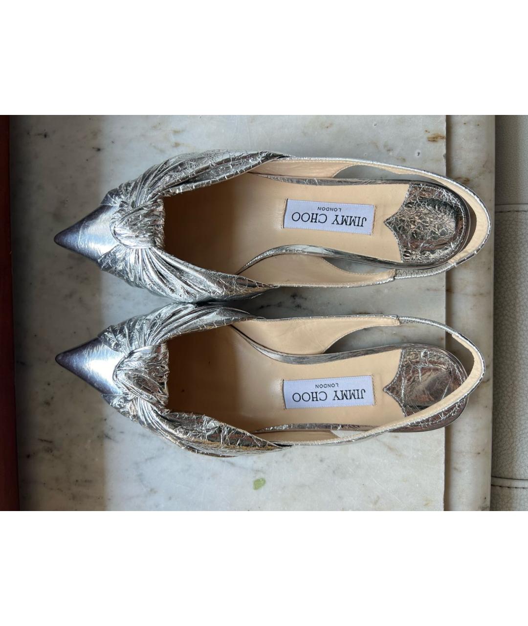 JIMMY CHOO Серебряные кожаные балетки, фото 2
