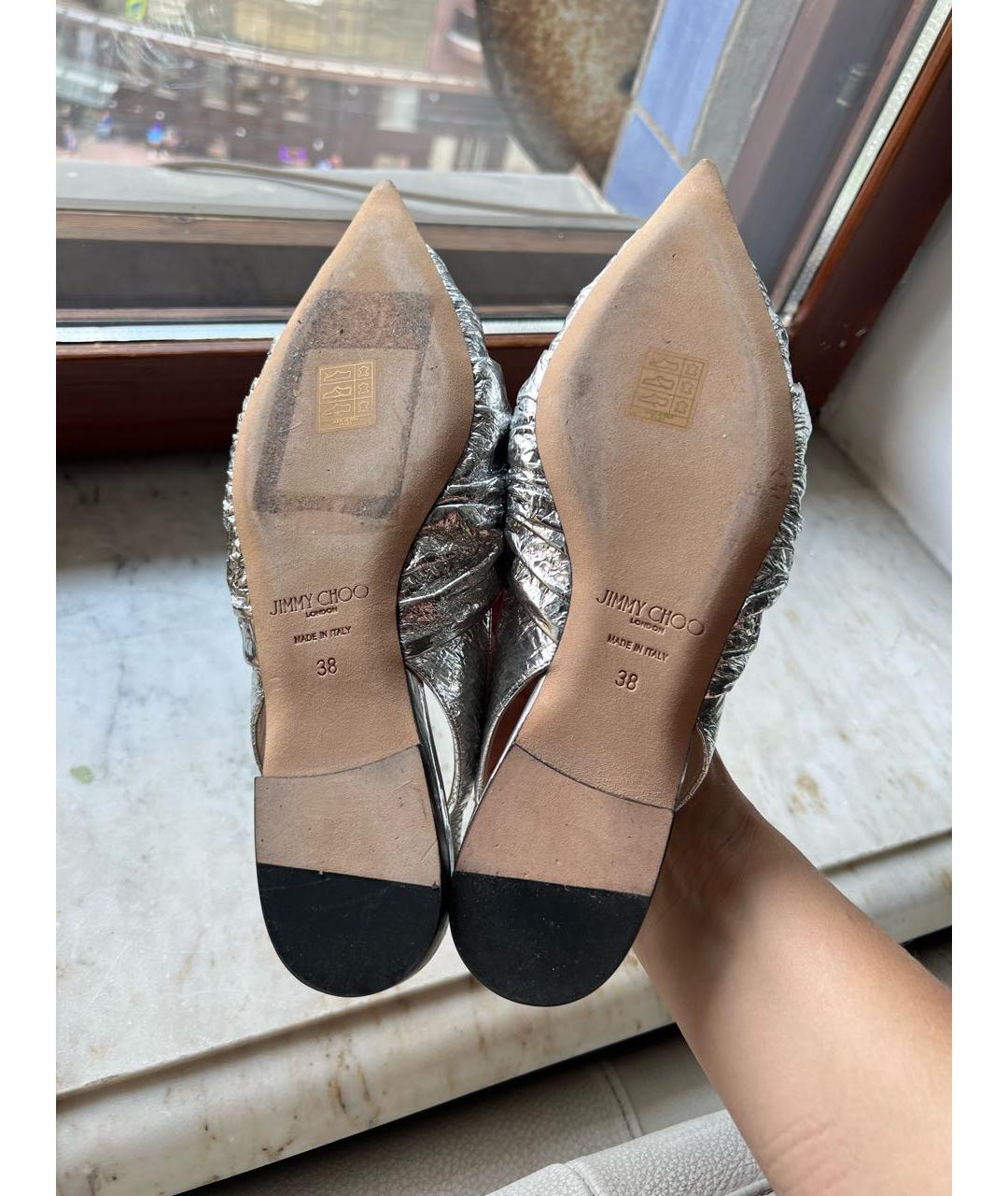 JIMMY CHOO Серебряные кожаные балетки, фото 4