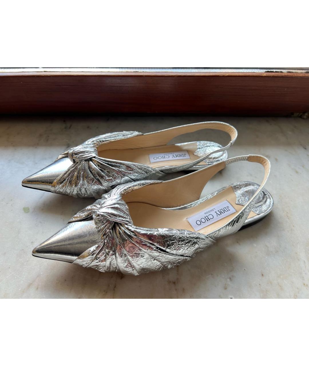 JIMMY CHOO Серебряные кожаные балетки, фото 3