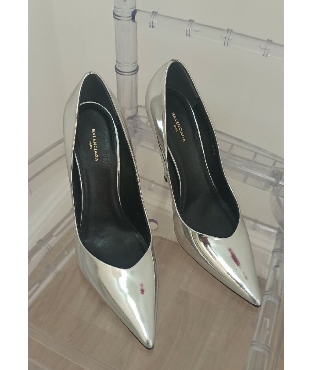 BALENCIAGA Серебряные туфли из лакированной кожи, фото 5